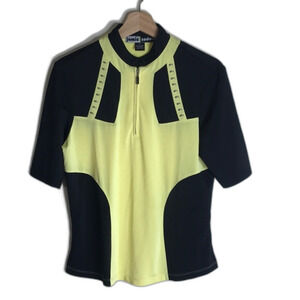 Jamie Sadock Black and Yellow Geometric Quarter Zip Golf Shirt Women's Medium
